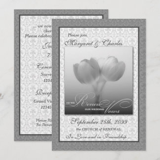Invitación Vow Renewony Ceremony Silver Damask y Tulips