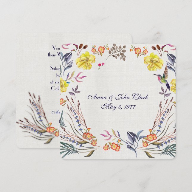 Invitación Vow Renovación acuarela borde floral (Anverso / Reverso)