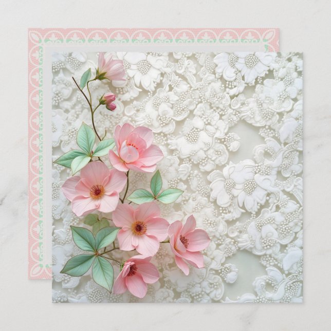 Invitación Vow Renovación De Flores Rosadas En Ropa Bridal Bl (Anverso / Reverso)