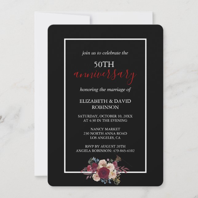 Invitación Vow renovación flores 50 aniversario boda (Anverso)