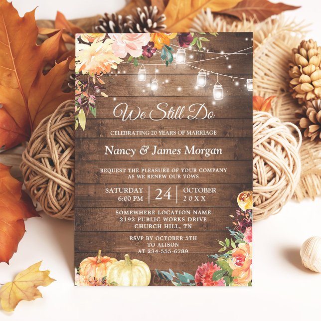 Invitación Vow Renovación Rustic Otoño Floral Mason Jar Luces (Subido por el creador)