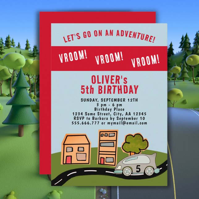 Invitación Vroom Carreras Car Road House Boy Cumpleaños (Subido por el creador)