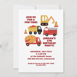 Invitación ¡Vroom Honk Beep! Cumpleaños de los camiones