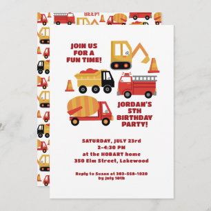 Invitación ¡Vroom Honk Beep! Cumpleaños de los camiones