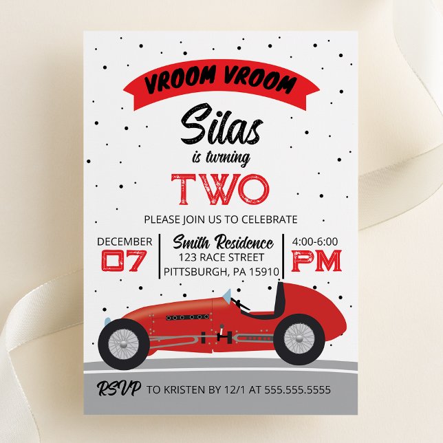 Invitación Vroom Vroom Antique Race Car Fiesta de Cumpleaños (Subido por el creador)