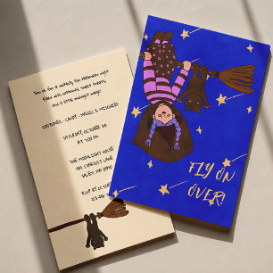 Invitación Vuela Sobre Bruja Adorable Fiesta de Halloween