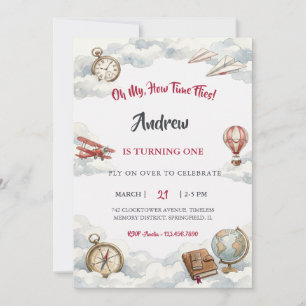 Invitación Vuelo de Aviación Vintage Oh Dios Mío Cómo Vuela e