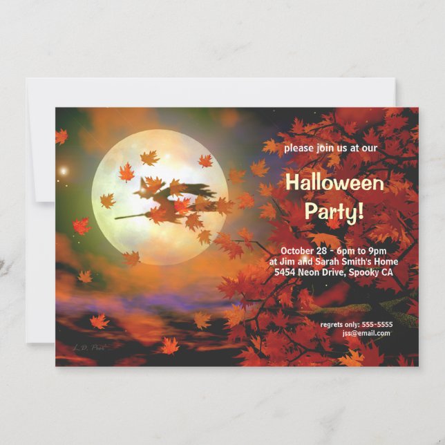 Invitación Vuelo de brujas de Halloween (Anverso)