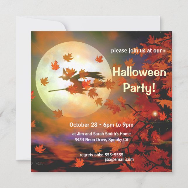 Invitación Vuelo de brujas de Halloween (Anverso)