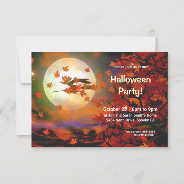 Invitación Vuelo de brujas de Halloween (Anverso)