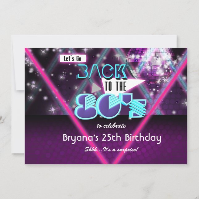 Invitación VUELTA A LOS 80'S GLAM Fiesta de Baile de Chicas I (Anverso)