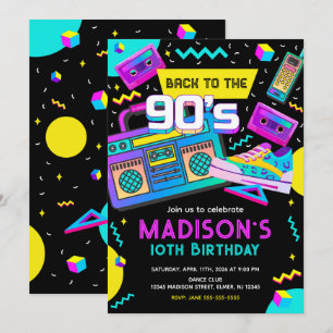 Invitación Vuelta a los 90 Modern Retro Neon Cumpleaños