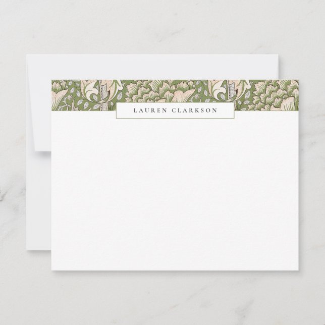 Invitación W. Morris Green Floral Top Border Stationery card (Anverso)