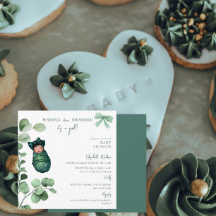 Invitación Waddle luego Swaddle Es un Baby Shower verde Chica