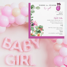 Invitación Waddle y luego Swaddle Es un Baby Shower rosado Ch