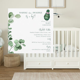 Invitación Waddle y luego Swaddle es un Baby Shower verde niñ