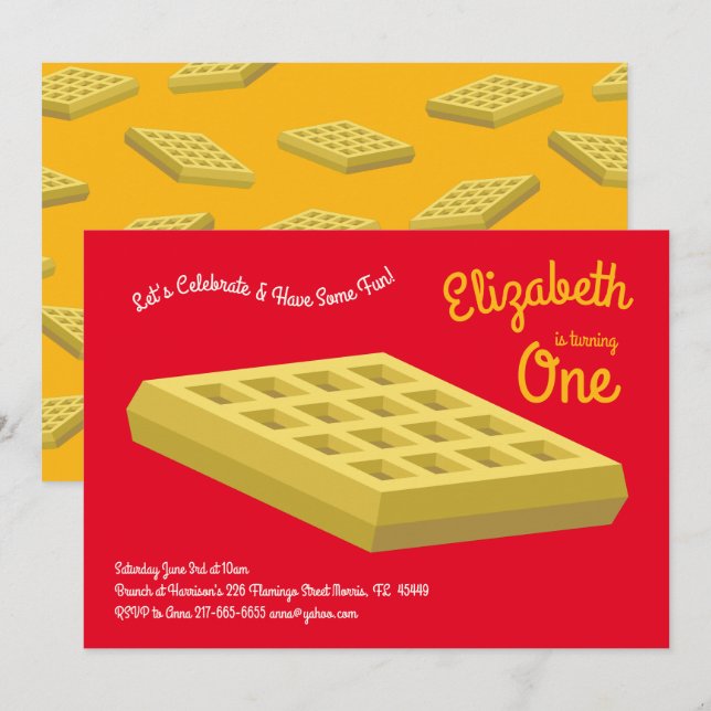 Invitación Waffle Cute Breakfast Brunch Niños 1er cumpleaños (Anverso / Reverso)