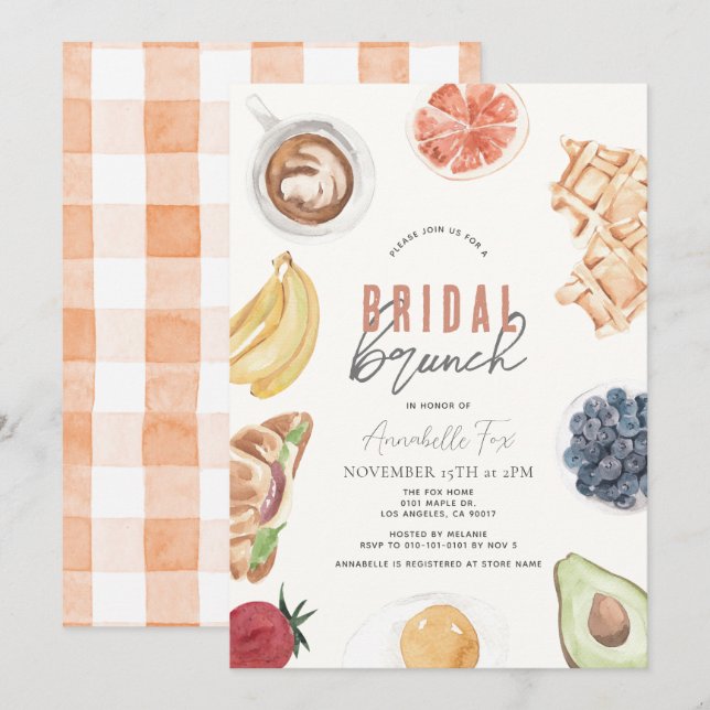 Invitación Waffles Coffee Fruits Water Bridal Brunch (Anverso / Reverso)