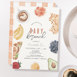 Invitación Waffles Coffee Fruits Watercolor Bebé Brunch