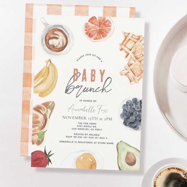 Invitación Waffles Coffee Fruits Watercolor Bebé Brunch (Subido por el creador)