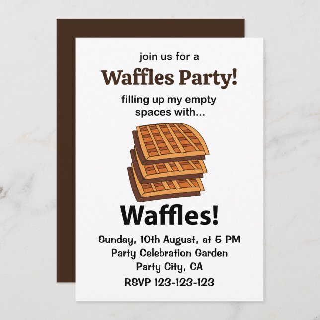 Invitación Waffles Llenando Mis Espacios Vacíos Con Waffles (Anverso / Reverso)