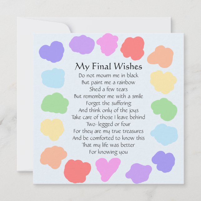 Invitación Wake / Memorial de personalizable — Poema arcoiris (Anverso)