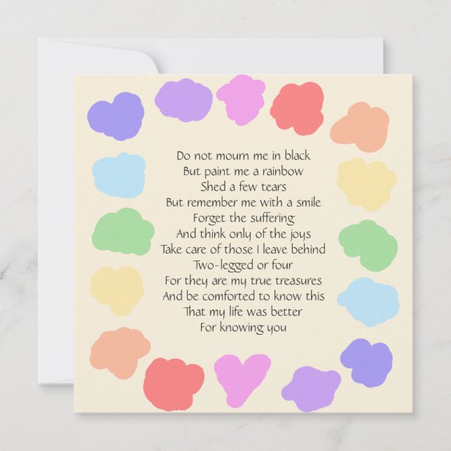 Invitación Wake / Memorial de personalizable — Poema arcoiris (Anverso)