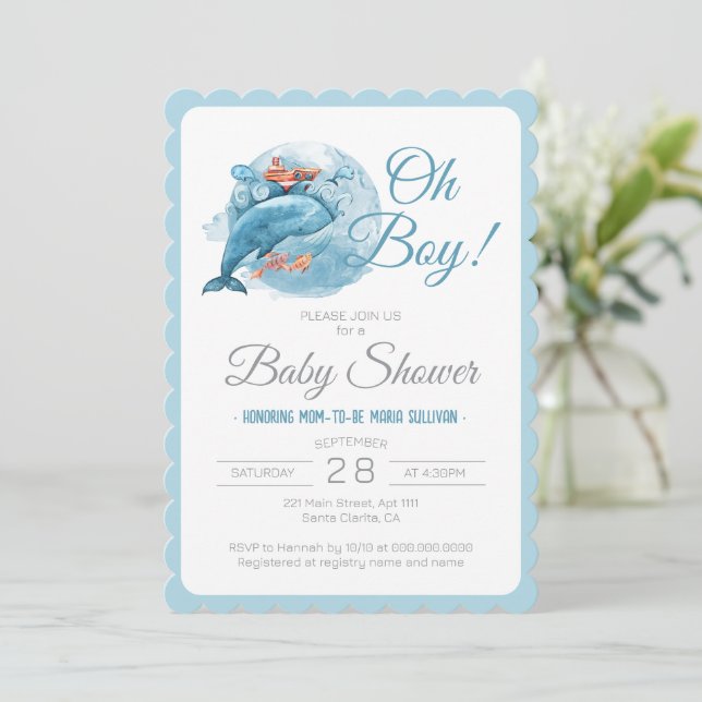Invitación Wale Watercolor Oh Boy Baby Shower (Anverso de pie)