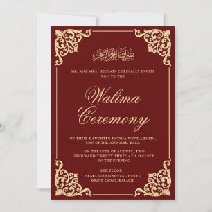 Invitación Walima Burgundy Frame Islam Muslim Boda