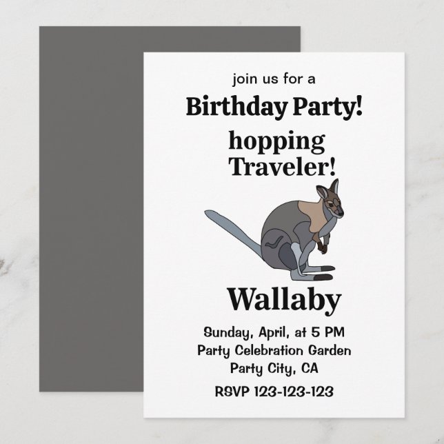 Invitación Wallaby Animal Wildlife Funny Birthday Party (Anverso / Reverso)
