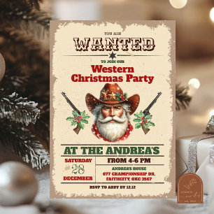 Invitación Wanted Cowboy Fiesta de Navidades occidentales