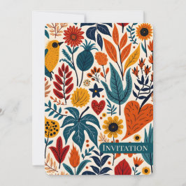 Invitación Warm Autumn Floral Folk Art Wedding