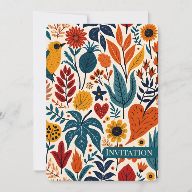 Invitación Warm Autumn Floral Folk Art Wedding (Anverso)