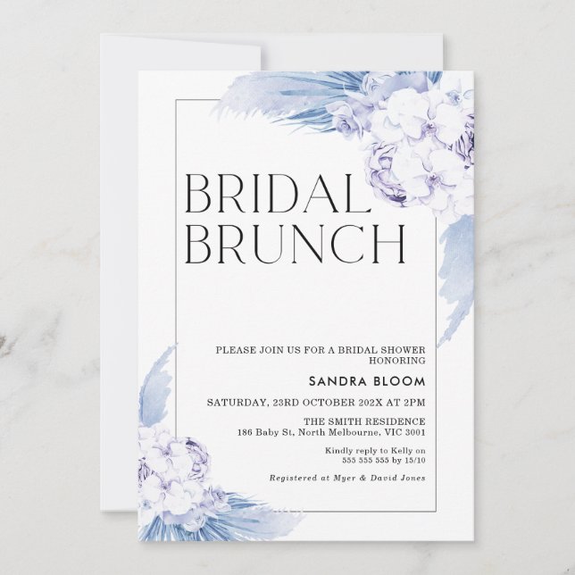 Invitación Warm Blue Boho Pampas Fotograma de gramo Ducha de  (Anverso)