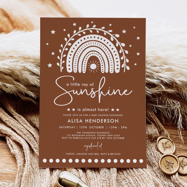 Invitación Warm Boho Terracotta Sunshine Rainbow Baby Shower (Subido por el creador)