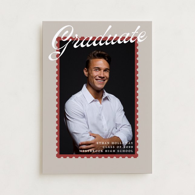 Invitación Warm Neutral Postage Stamp Graduation Announcement (Subido por el creador)