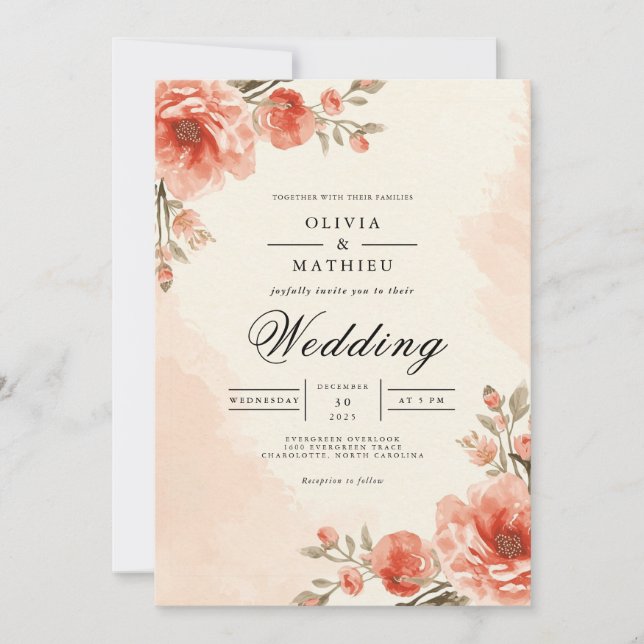 Invitación Warm Peach Blossom Frame Wedding (Anverso)