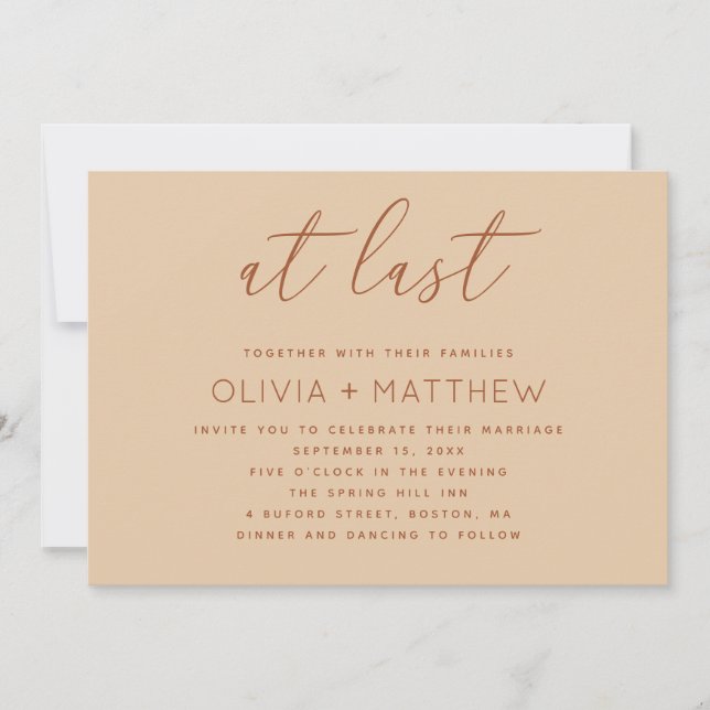Invitación Warm Peach Sand Neutral Wedding | Modern QR Code (Anverso)