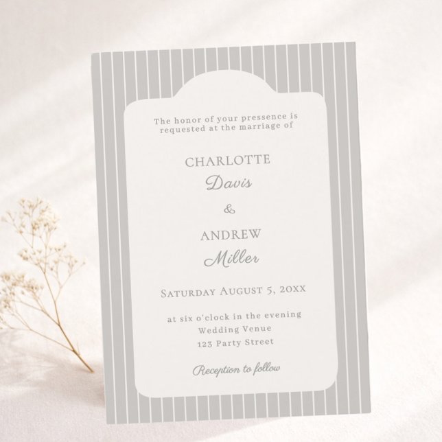 Invitación Warm silver ivory Pinstriped Wedding  (Subido por el creador)