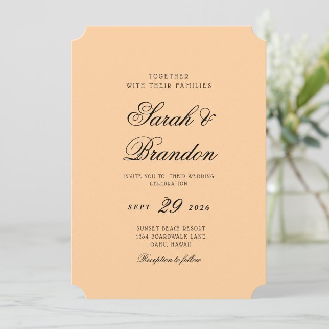 Invitación Warm Solid Color Minimalist Script Wedding (Subido por el creador)