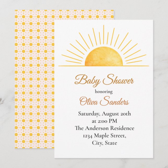 Invitación Warm Sunrise Baby Shower (Anverso / Reverso)