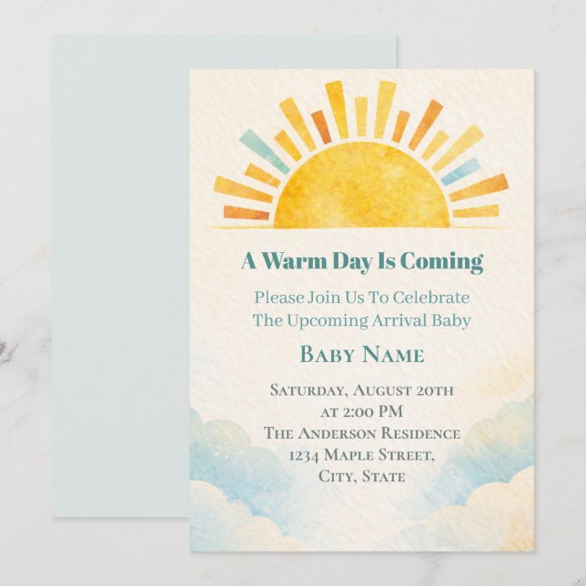 Invitación Warm Sunrise Baby Shower Theme (Anverso / Reverso)