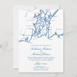 Invitación Warwick RI Map Elegant Navy Blue Boda