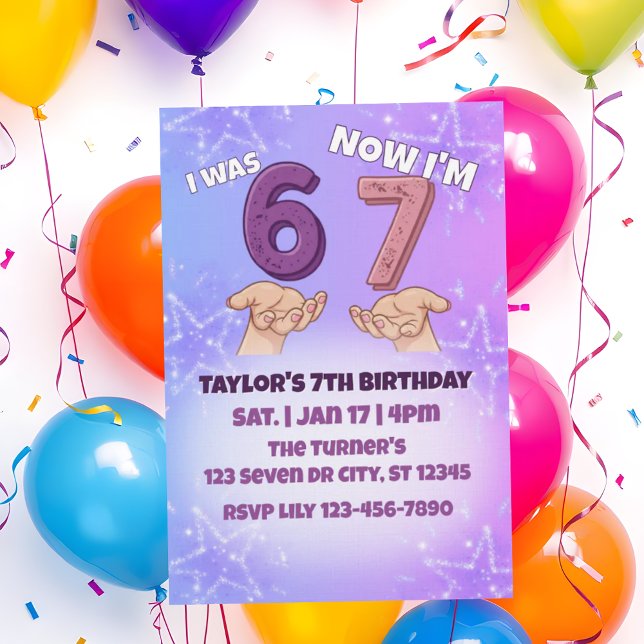 Invitación Was 6 Now 7, Pink Star 7th Birthday (Subido por el creador)