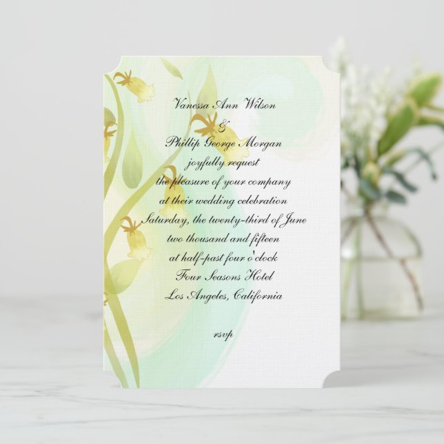 Invitación Wash acuarela de las campanas amarillas (Anverso de pie)