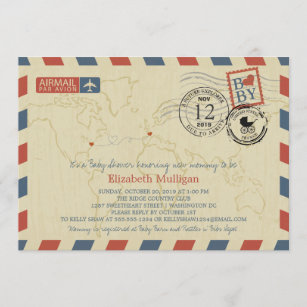 Invitación Washington DC/France Airmail  Baby Shower