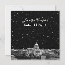 Invitación Washington DC Silueta Grabado Estrellado DIY SQ Du