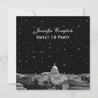 Invitación Washington DC Silueta Grabado Estrellado DIY SQ Du