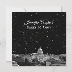 Invitación Washington DC Skyline Etch Starry DIY SQ Sweet 16