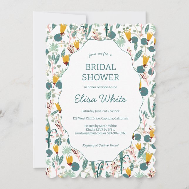 Invitación Water Garden Floral Bridal Shower Cute CUSTOM  (Anverso)